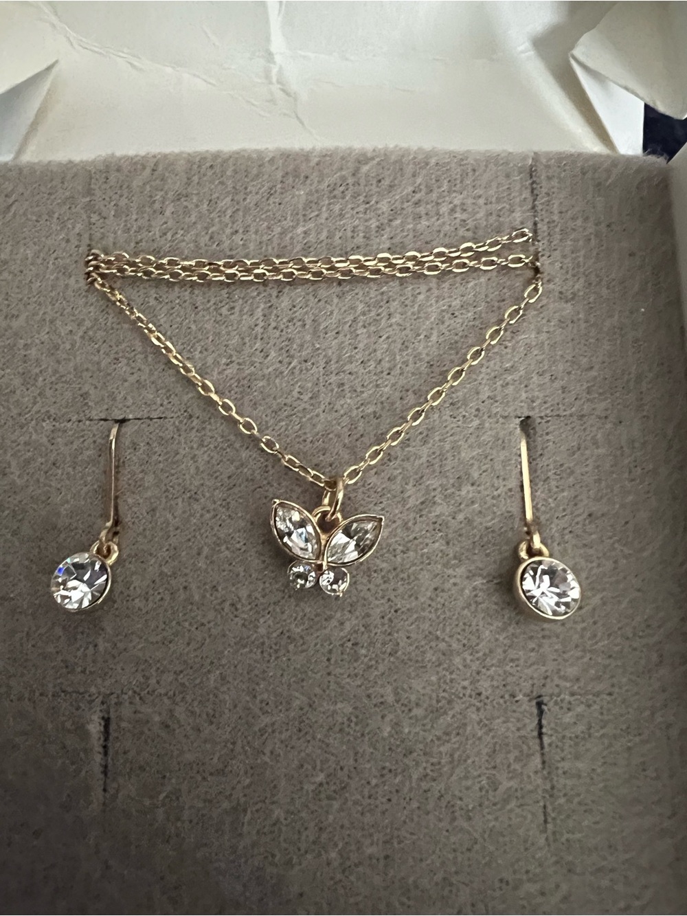 YANBAL Gold Butterfly Crystal Necklace & Earrings Set - Elegant Women's Jewelry